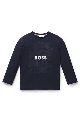 BOSS - Kids' long-sleeved T-shirt cotton with signature artwork Dark Blue