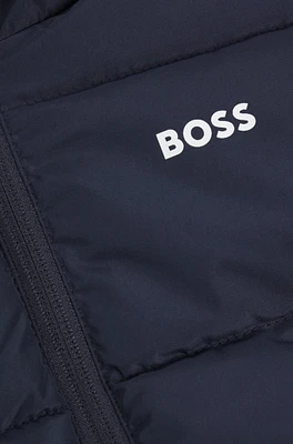 BOSS - Kids' water-repellent padded jacket with logo print Dark Blue