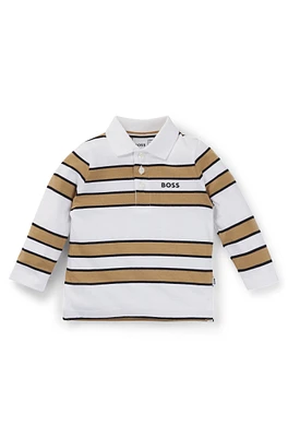 Kids' long-sleeved polo shirt with stripes and logo