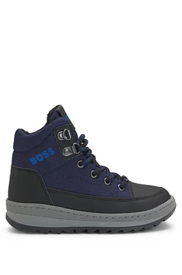 BOSS - Kids' water-repellent boots with faux-shearling lining Dark Blue