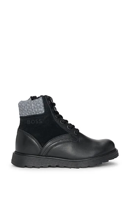 BOSS - Kids' boots leather with faux-shearling lining Black