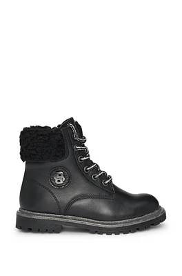 BOSS - Kids' leather boots with Double B monogram Black