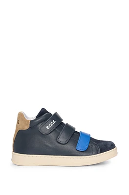 BOSS - Kids' trainers leather with branded touch-closure straps Dark Blue