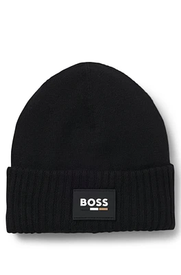 BOSS - Kids' beanie hat with silicone logo label Black