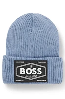 BOSS - Kids' logo-badge beanie hat with faux-fur lining Blue