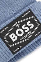 BOSS - Kids' logo-badge beanie hat with faux-fur lining Blue