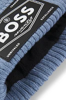 BOSS - Kids' logo-badge beanie hat with faux-fur lining Blue