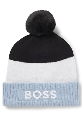 BOSS - Kids' multicolored beanie hat with pom Blue