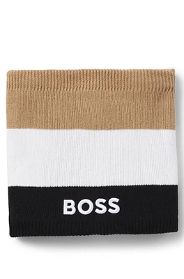 BOSS - Kids' snood with signature stripes and embroidered logo Black