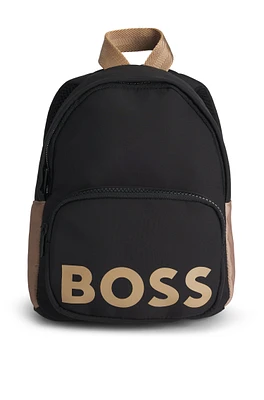 BOSS - Kids' backpack in canvas with rubber-effect logo print - Black