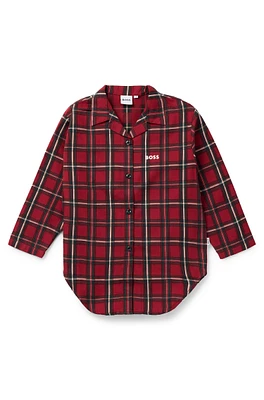 BOSS - Kids' shirt dress checked cotton with logo print Dark Red