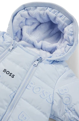 Baby snowsuit water-repellent fabric with logo details