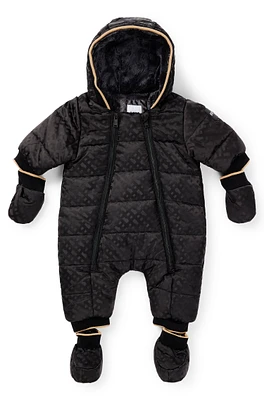 BOSS - Baby water-repellent hooded snowsuit with monogram pattern Black