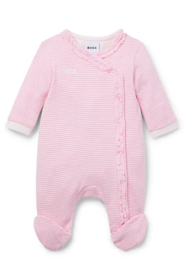 BOSS - Baby sleepsuit with frill trim Khaki