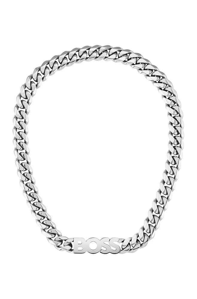 Curb-chain necklace with logo plate