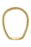 Yellow-gold-effect curb-chain necklace with integrated logo