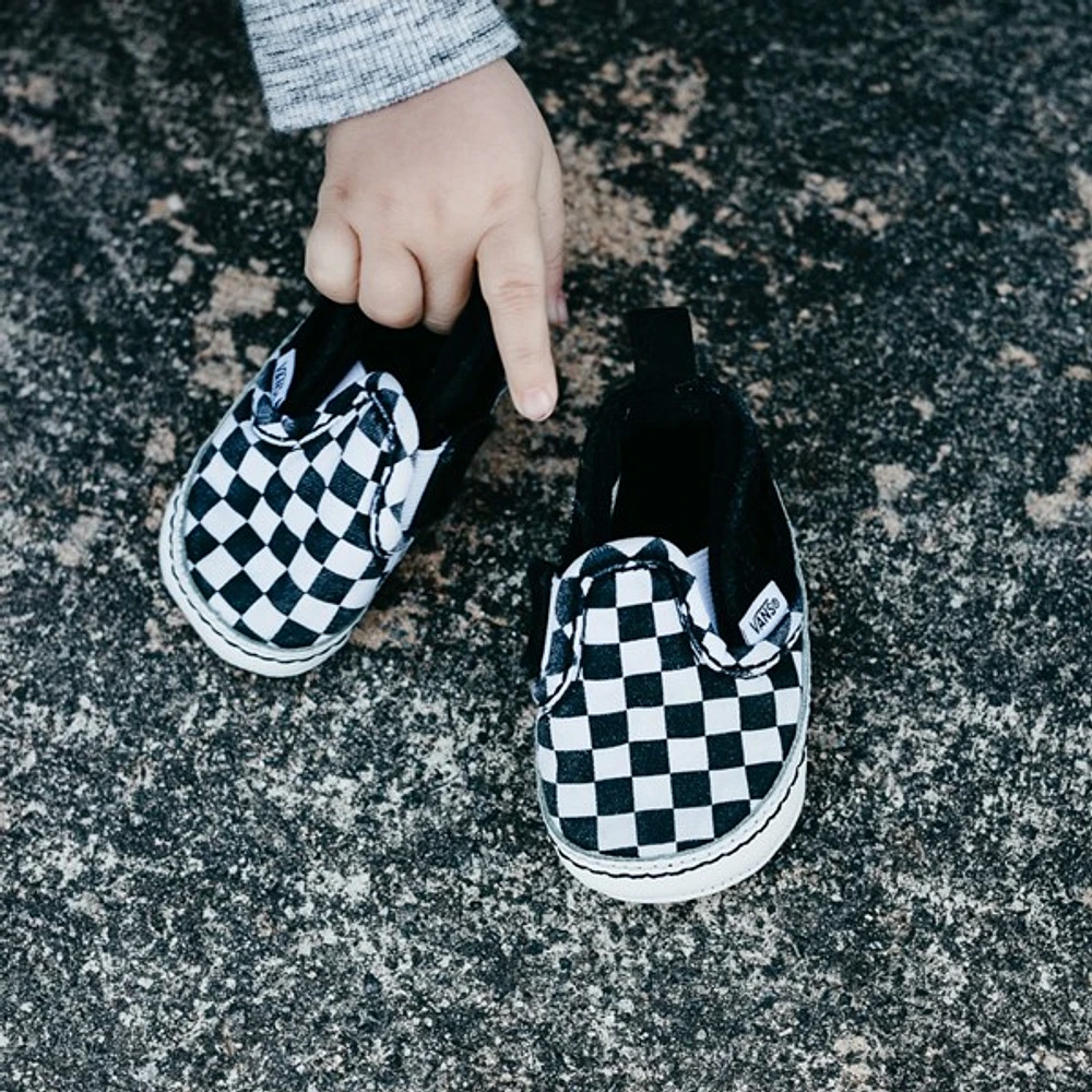 Chaussure de skate sans lacets à motif en damier V Vans - Bébés Noire / Blanche