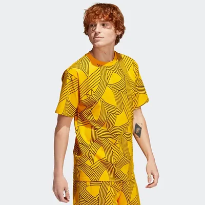 Mens adidas Athletic Club Allover Print Tee - Collegiate Gold / Pulse Blue