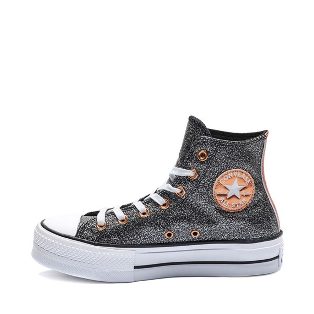 Womens Converse Chuck Taylor All Star Lift Metallic Glitter Hi Sneaker - Black / Copper White