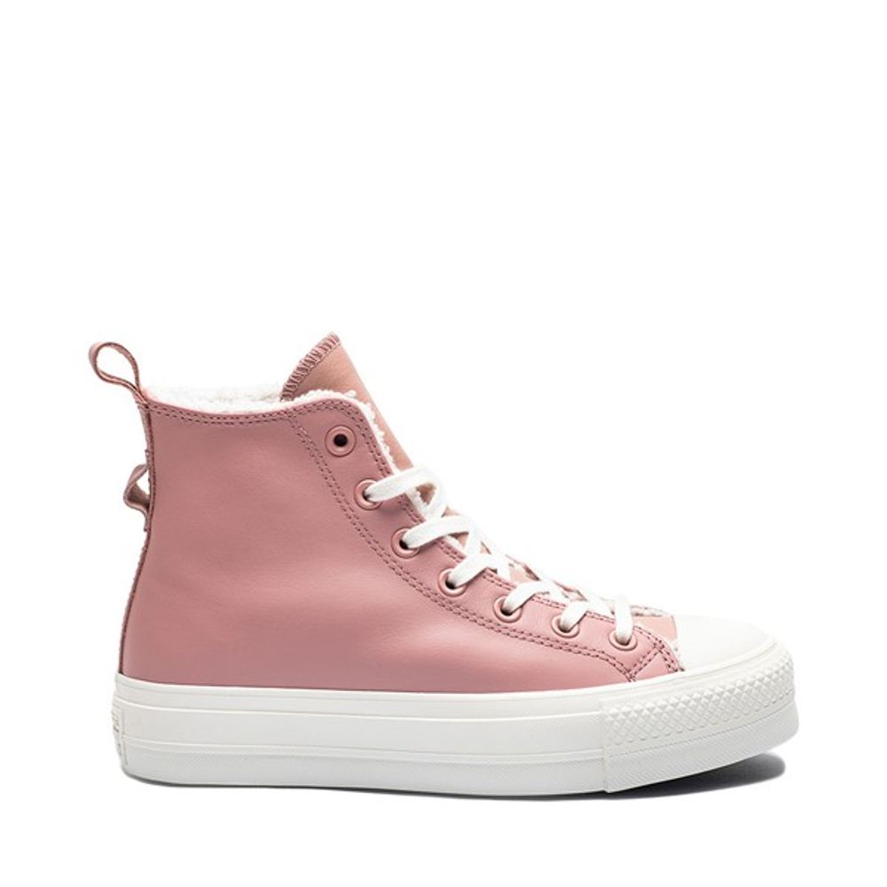 Converse Womens Converse Chuck Taylor All Star Hi Lift Lined Leather  Sneaker - Rust Pink / Egret