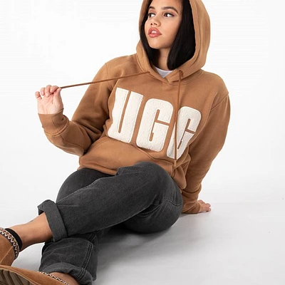 Chandail à capuchon UGG® Rey UGGfluff™ Logo pour femmes - Marron / Blanc cassé