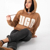 Chandail à capuchon UGG® Rey UGGfluff™ Logo pour femmes - Marron / Blanc cassé