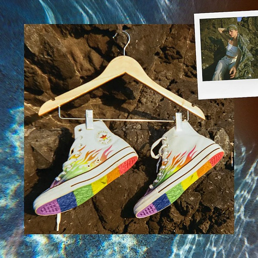 Converse Pride Chuck Taylor All Star High-Top Sneaker - White / Rainbow Flame