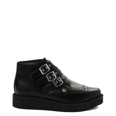 T.U.K. Pointed Toe 3-Buckle Low Sole Creeper Boot - Black