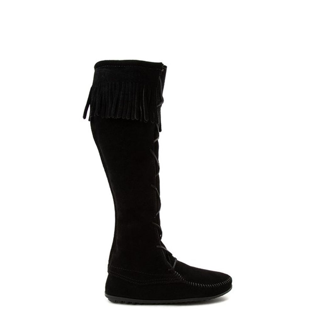 Womens Minnetonka Front Lace Knee High Boot - Black