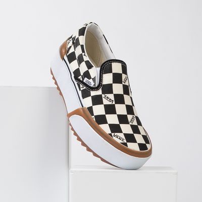 Vans Slip-On Stacked Checkerboard Skate Shoe - Black / White