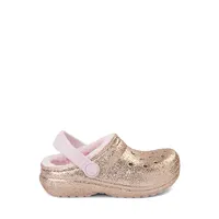 Crocs Classic Fuzz-Lined Glitter Clog - Baby / Toddler Gold Barely Pink