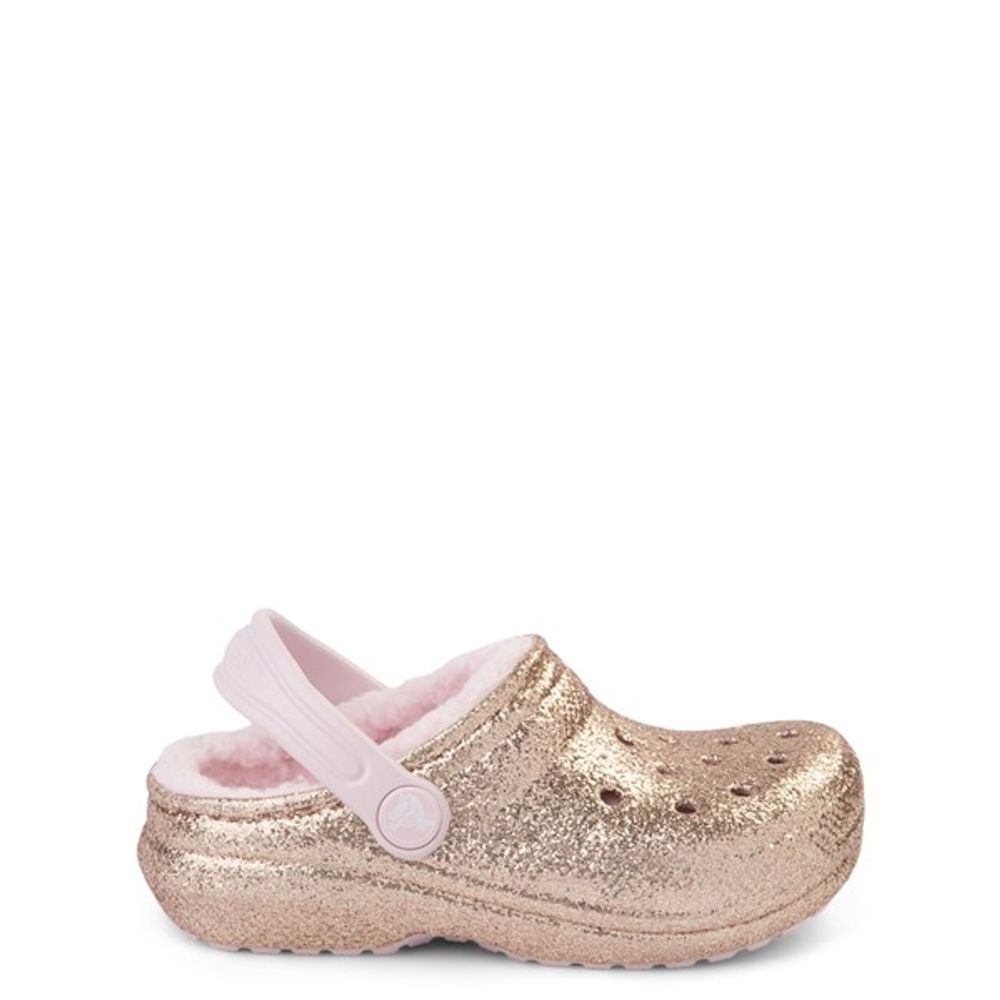 Crocs Classic Fuzz-Lined Glitter Clog - Little Kid / Big Gold Barely Pink