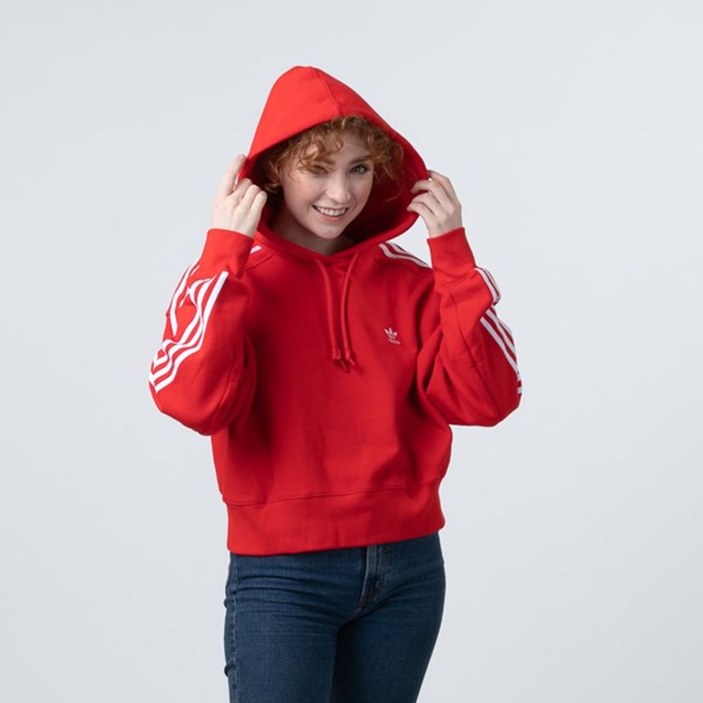 Womens adidas Adi-Color Cropped Hoodie - Red