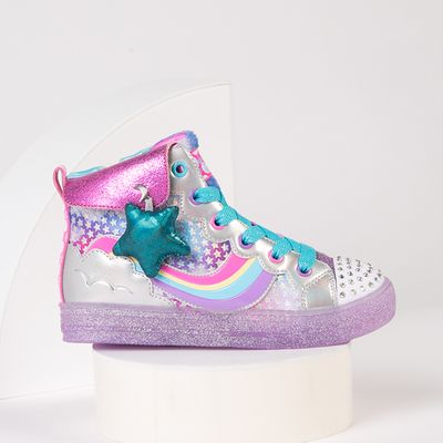Skechers Twinkle Toes Shuffle Brights Star Jumps Sneaker - Little Kid - Purple / Multicolor
