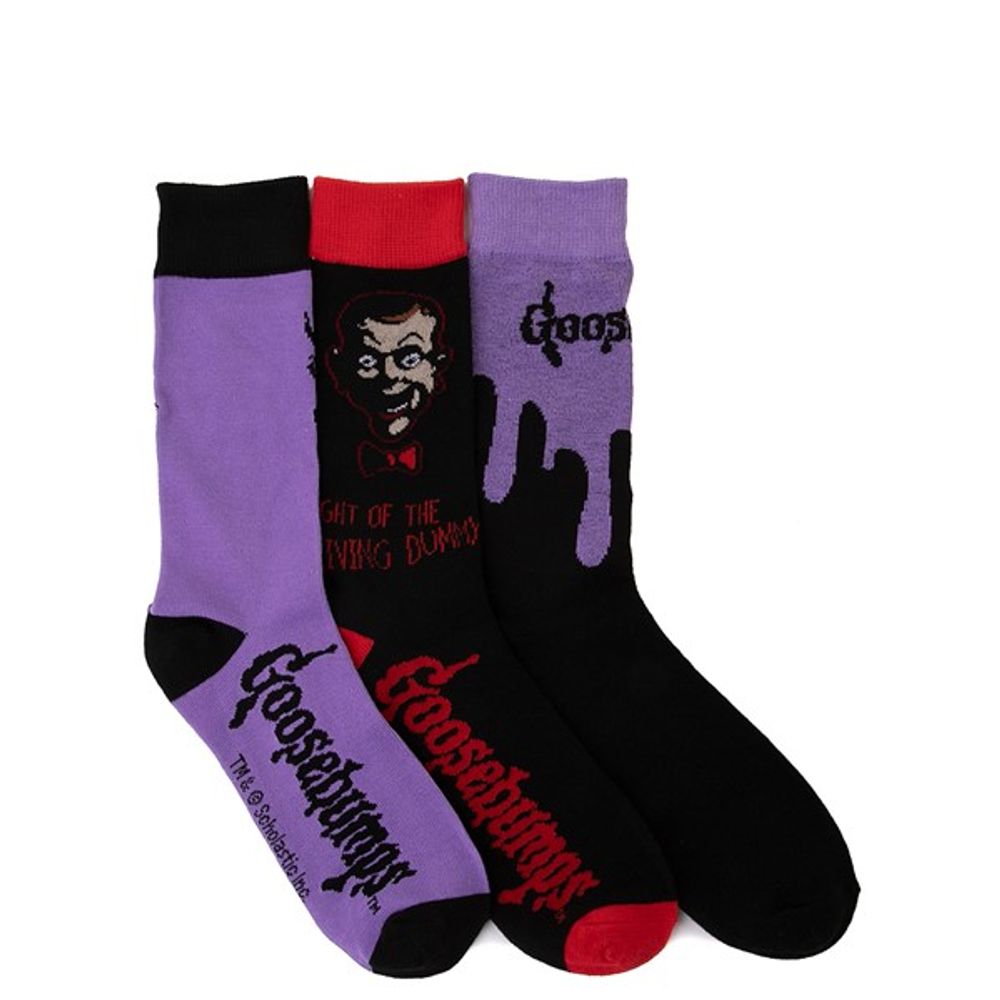 Mens Goosebumps Crew Socks 3 Pack - Purple / Black / Red