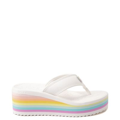 Womens Roxy Kallie Wedge Sandal - White / Pastel Rainbow