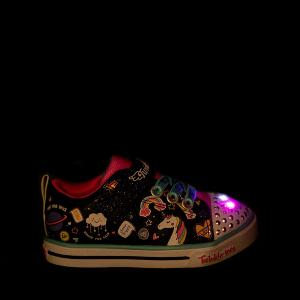 Skechers Twinkle Toes Sparkle Lite Happy Talk Sneaker - Toddler - Black / Pink