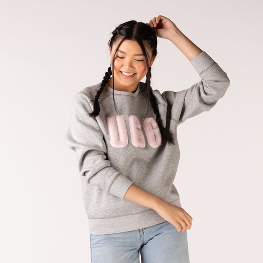Womens UGG® Madeline Fuzzy Logo Sweatshirt - Gray Heather / Sonora