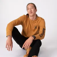 Mens Timberland Stacked Logo Long Sleeve Tee - Wheat