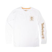 Mens Timberland Stacked Logo Long Sleeve Tee - White