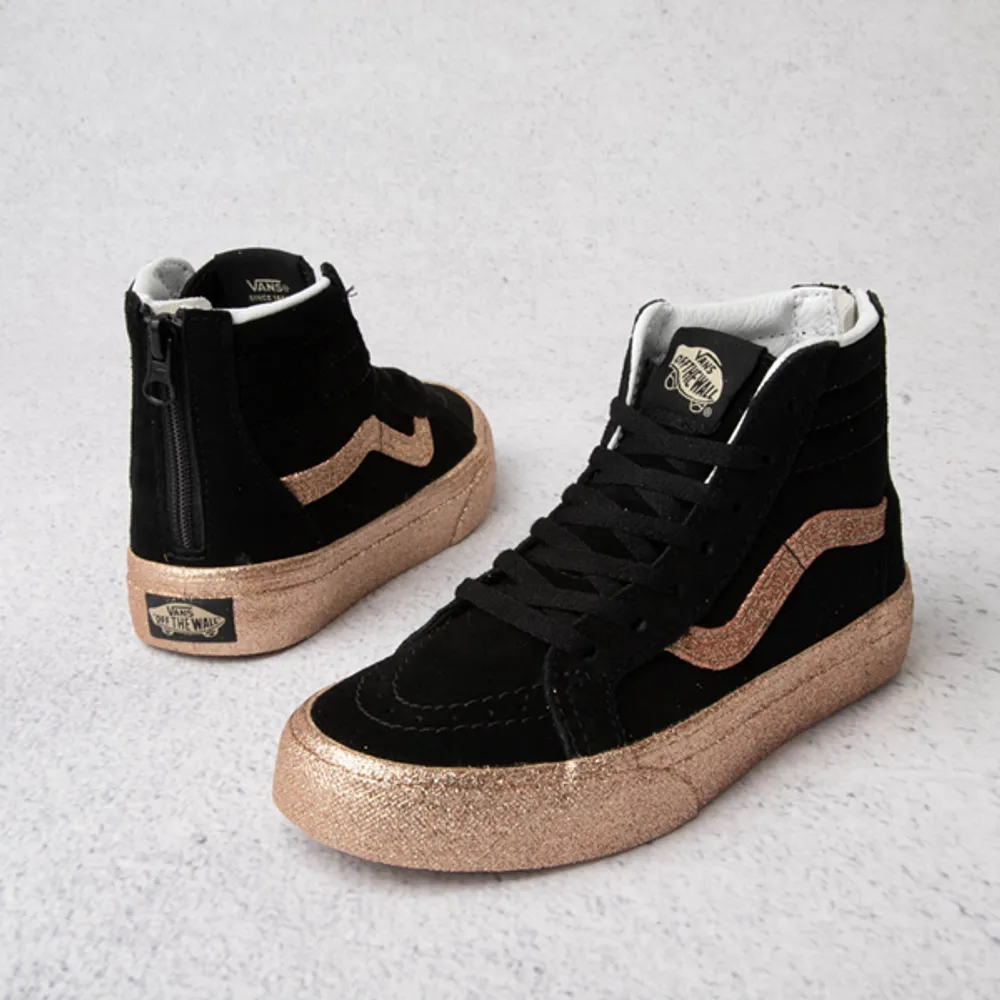 Vans Sk8-Hi Zip Glitter Skate Shoe - Little Kid - Black / Gold
