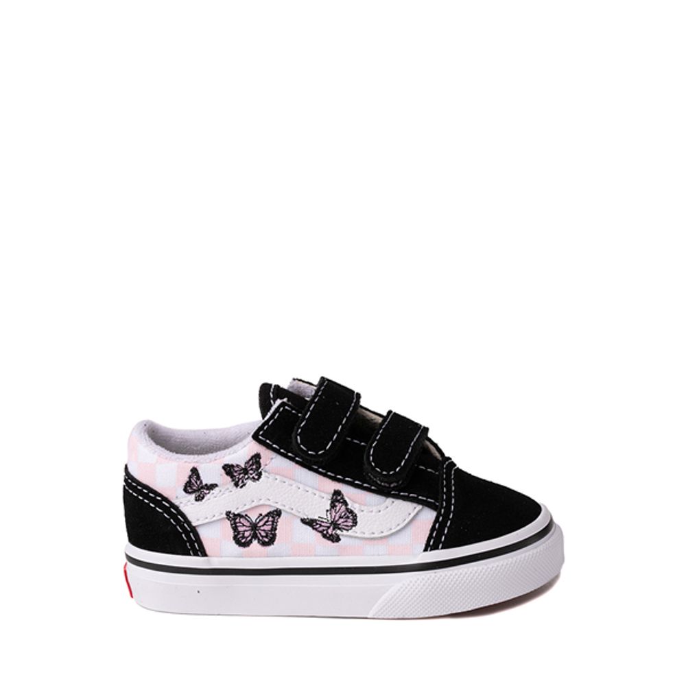 Vans Old Skool V Checkerboard Skate Shoe - Baby / Toddler Black White Butterflies