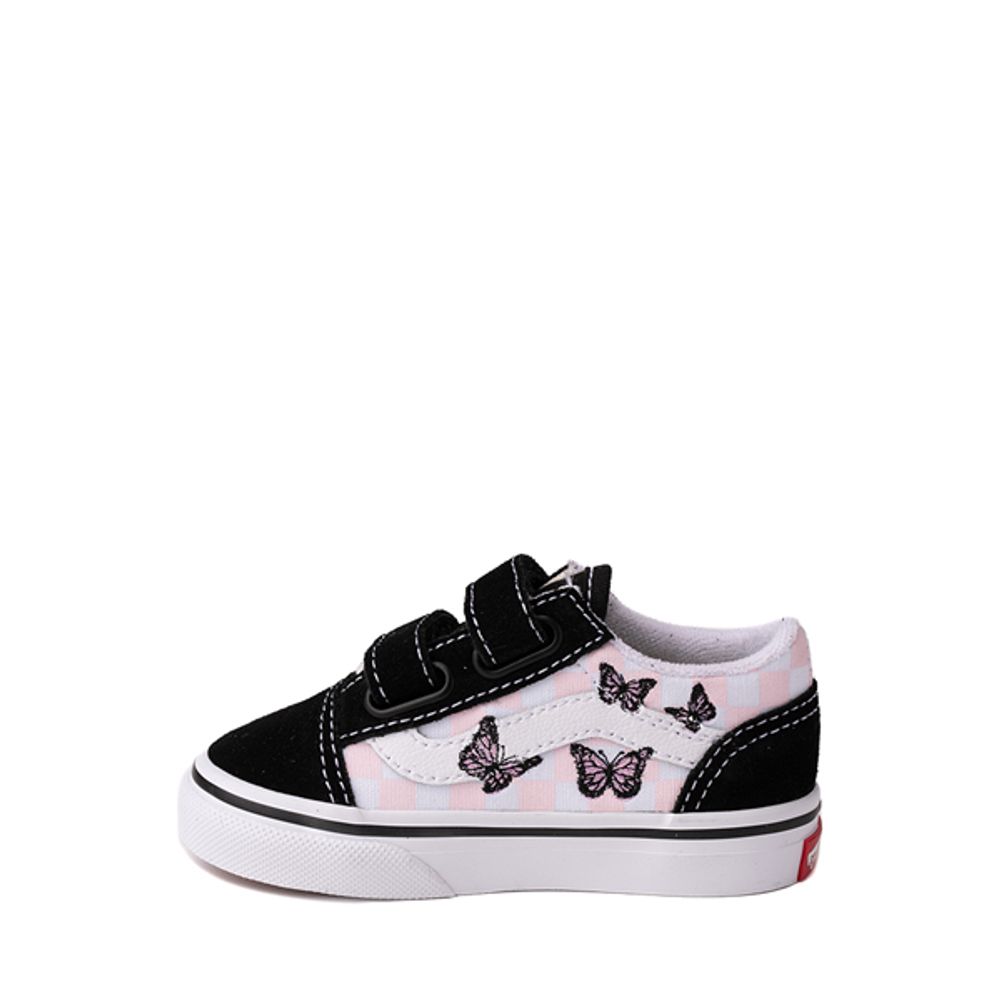 Vans Old Skool V Checkerboard Skate Shoe - Baby / Toddler - Black / White / Butterflies