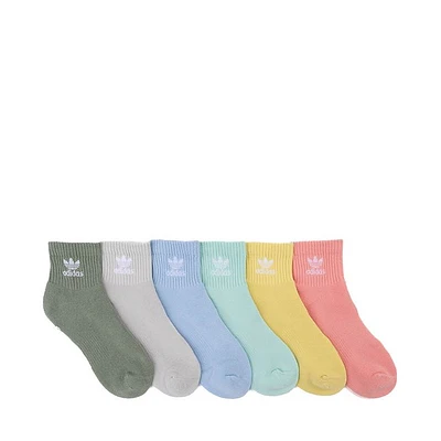 adidas Trefoil Quarter Socks 6 Pack - Big Kid - Silver / Semi Pink Spark / Semi Flash Green