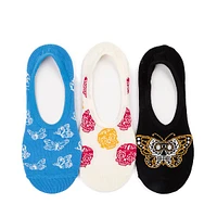 Womens Vans Dia de Muertos Mariposa Liner Socks 3 Pack - Multicolor