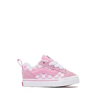 Vans Knu Skool Checkerboard Skate Shoe - Baby / Toddler Pink White