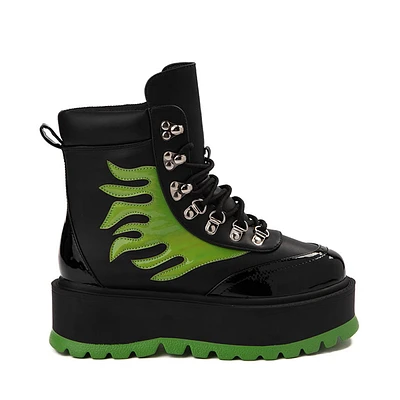 Womens KOI Footwear Cha Platform Flame Boot - Black / Green