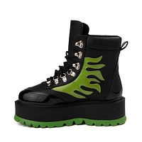 Womens KOI Footwear Cha Platform Flame Boot - Black / Green