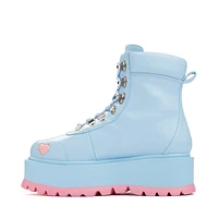 Womens KOI Footwear Chibi Cherub Kawaii Hearts Platform Boot - Blue