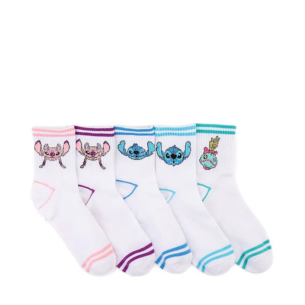 Disney Lilo & Stitch Friends Quarter Socks 5 Pack - Big Kid - White / Multicolor